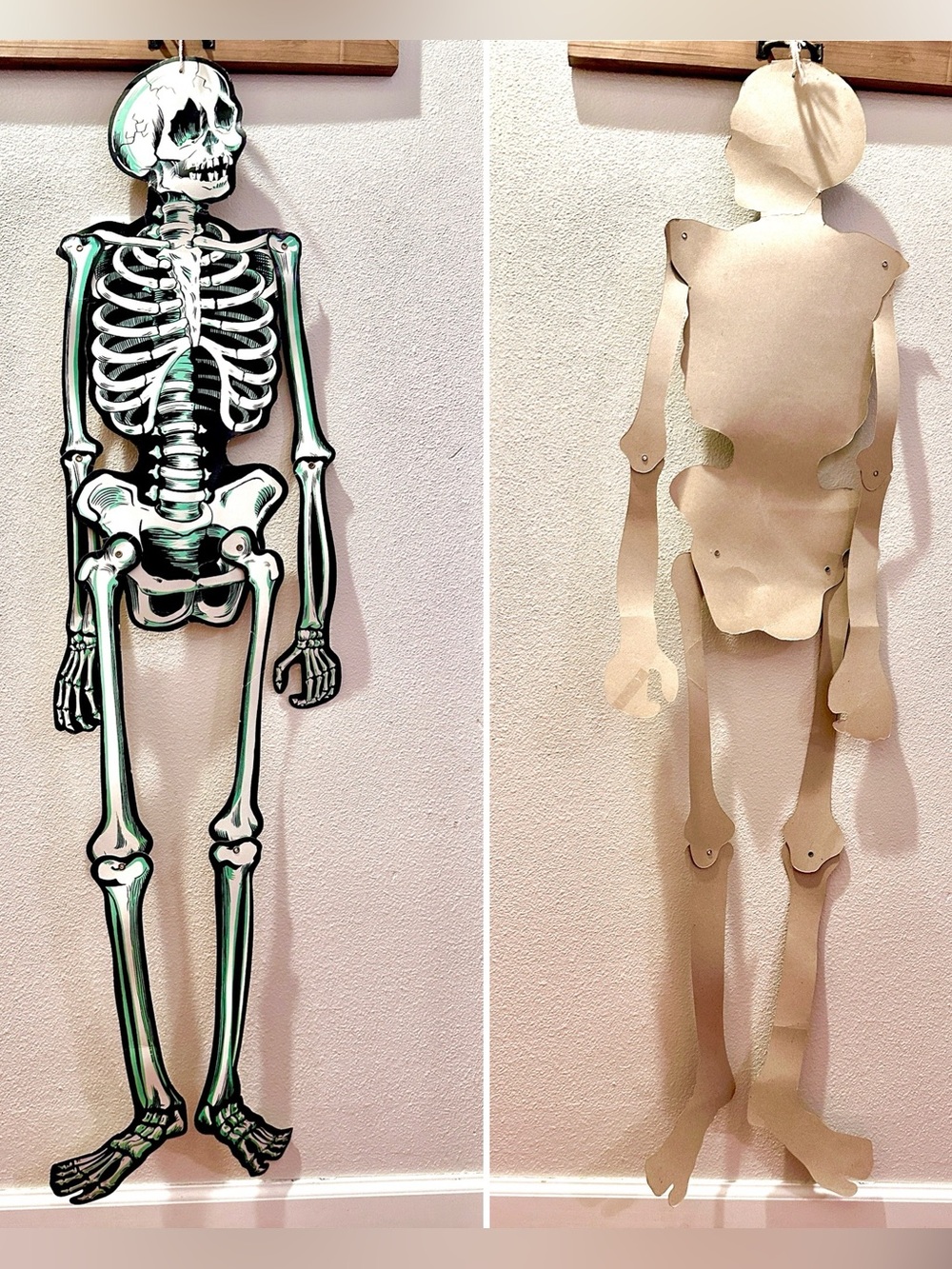 Vintage 1980s life size Beistle Skeleton Jointed Halloween Die Cut cardboard